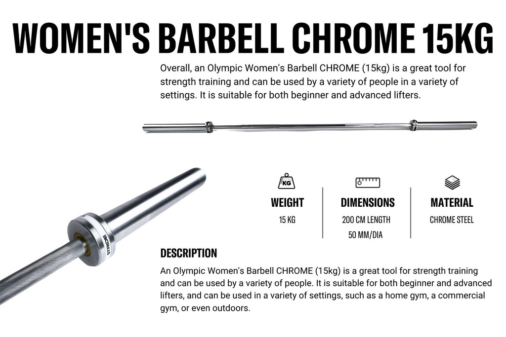 15KG Chrome Olympic Barbell for Women Grab Yours Today